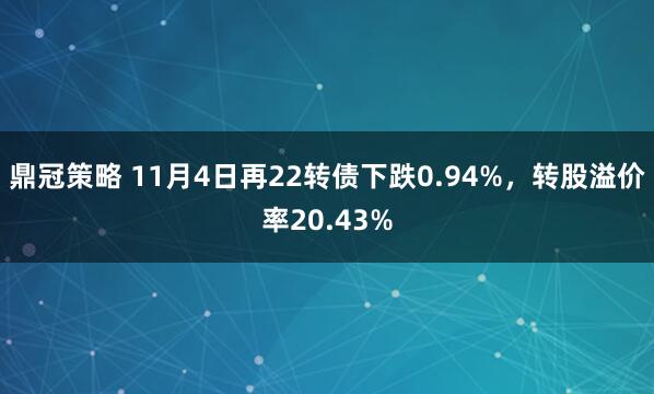鼎冠策略 11月4日再22转债下跌0.94%,转股溢价率20.43%